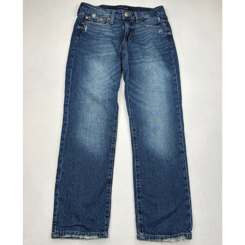 Aeropostale Womens 4 Mid Rise Ankle Straight Jeans Raw Frayed Hem Distressed